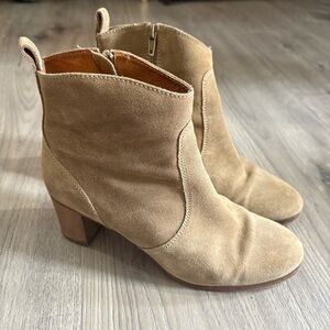J. Crew Aggie Tan Nubuck Suede Leather Block Heel Ankle Boots Booties Sz 8.5